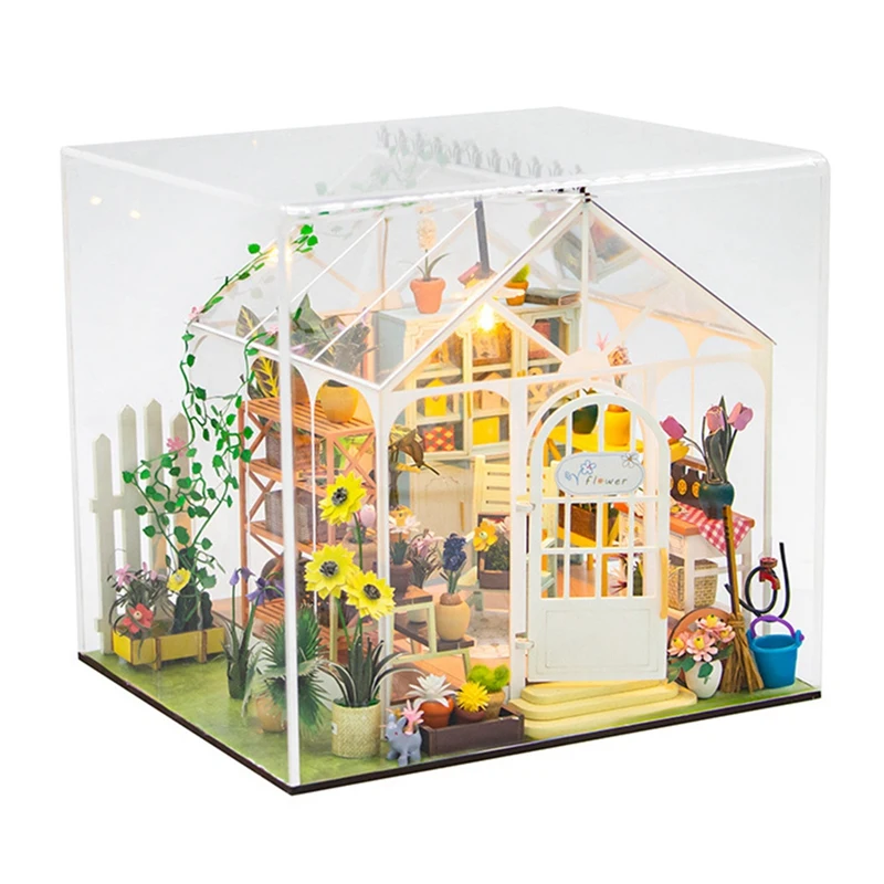 DIY Garden House Book Nook Shelf Insert Miniature Building Kits Wooden Doll House Flower Garden Room Bookshelf