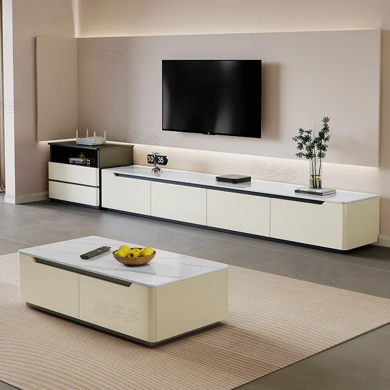 مجموعة طاولة القهوة لخزانة التلفاز المصنوعة من الخشب الصلب بالكامل، وخزانة تلفزيون منزلية فاخرة وخفيفة للشقة الصغيرة