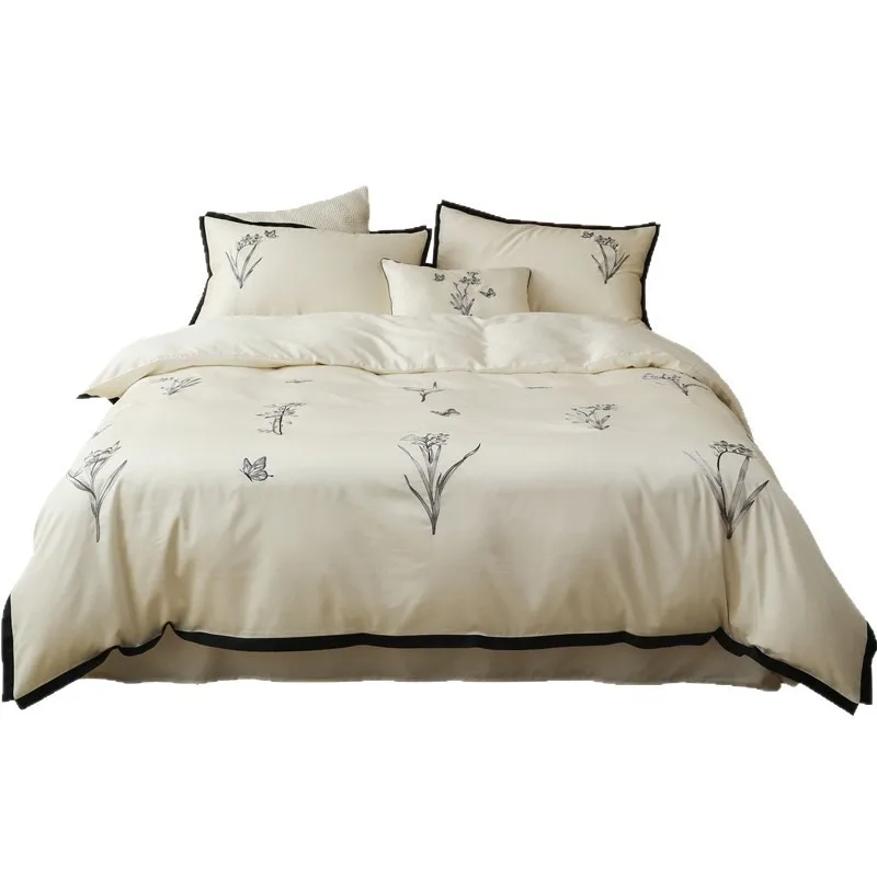 Retro light luxury summer cool Lenzing Tencel four-piece set, French silky quilt cover sheets