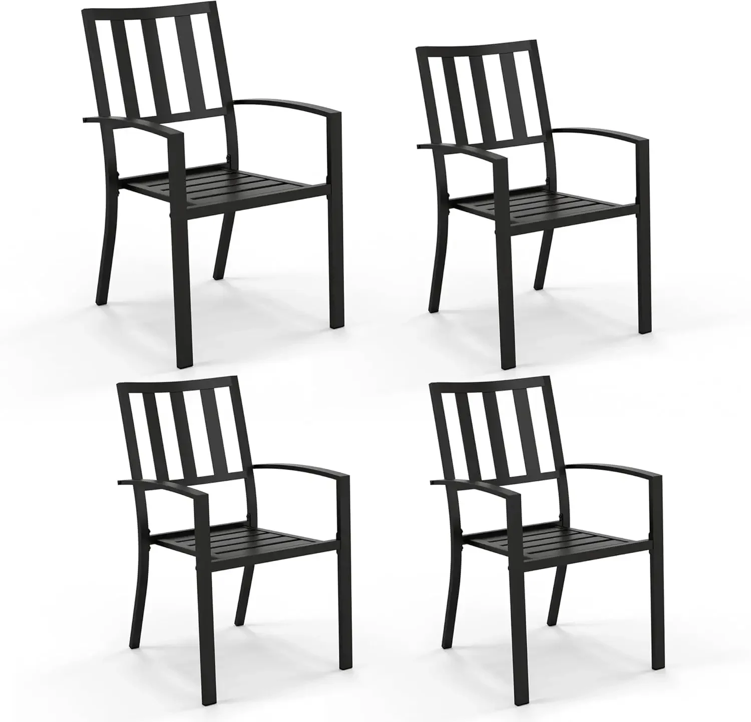 4 Pieces Patio Metal Dining Chairs, Outdoor Wroght Iron Seating Dining Chairs, Stackable Bistro Chair