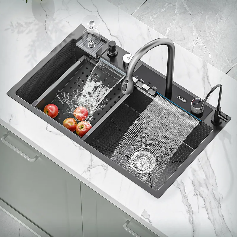 

Feiyu Водопад Цифровой дисплей Нержавеющая сталь 304 Раковина Kiten Большая одинарная раковина Ручная раковина справа