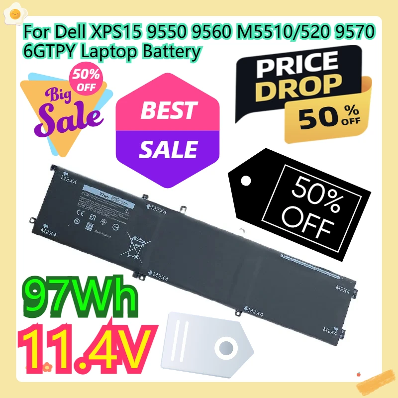 

For Dell XPS15 9550 9560 M5510/520 9570 6GTPY Laptop Battery