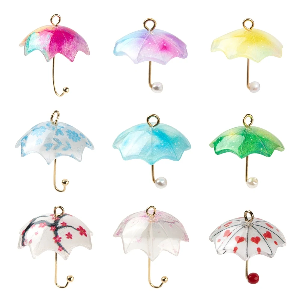 

18Pcs/Box Printed Acrylic Umbrella Pendants Mix Color for Women Cute Sweet DIY Dangle Earring Necklace Bags Crafts Decor Gifts