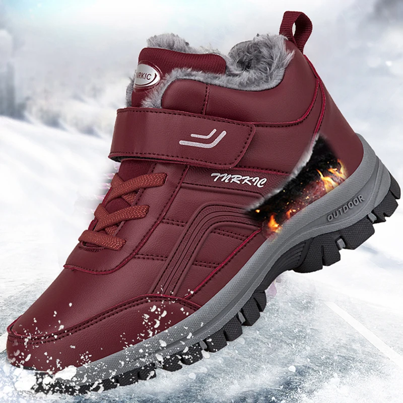 Winter Snow Boots for Men Waterproof PU Leather Warm Plush Ankle Boots Anti-Slip Comfort Work Casual Shoes