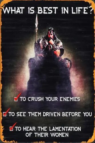 1e,Conan the Barbarian ;What is Best in Life?; Movie Artwork Tin Metal Sign