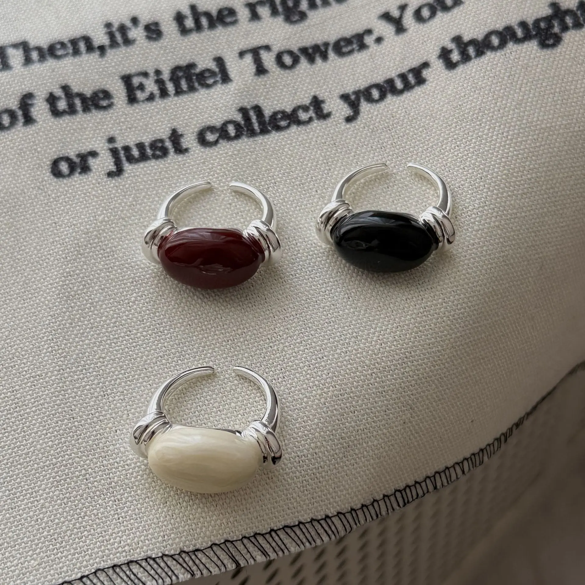 WJFH-ARTS French Romance 3-Color Dripping Glaze Enamel Coffee Bean Shape Ring Lady New Trend Open Rings Jewelry Wholesale кольцо
