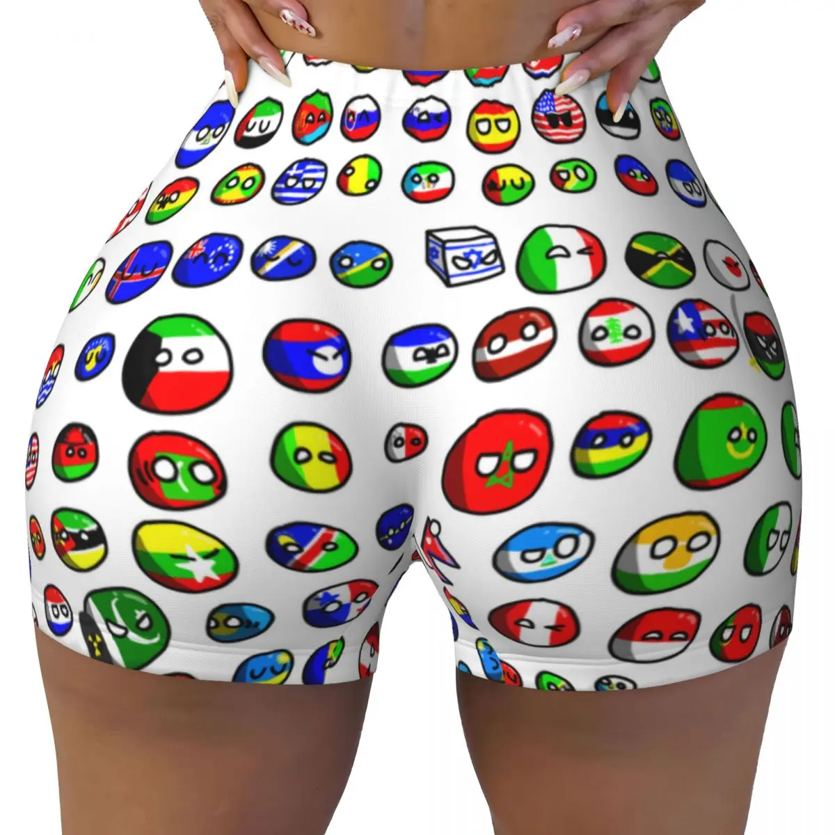 

Изготовленные на заказ Polandballs Countryballs, мультяшные художественные комиксы, шорты для бега, волейбола, женские шорты для спортзала, йоги