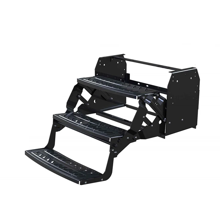 

Black Strong Manual RV Triple Side Step Folding Drop-down Step for Heavy Truck Special Vehicle and Trailers