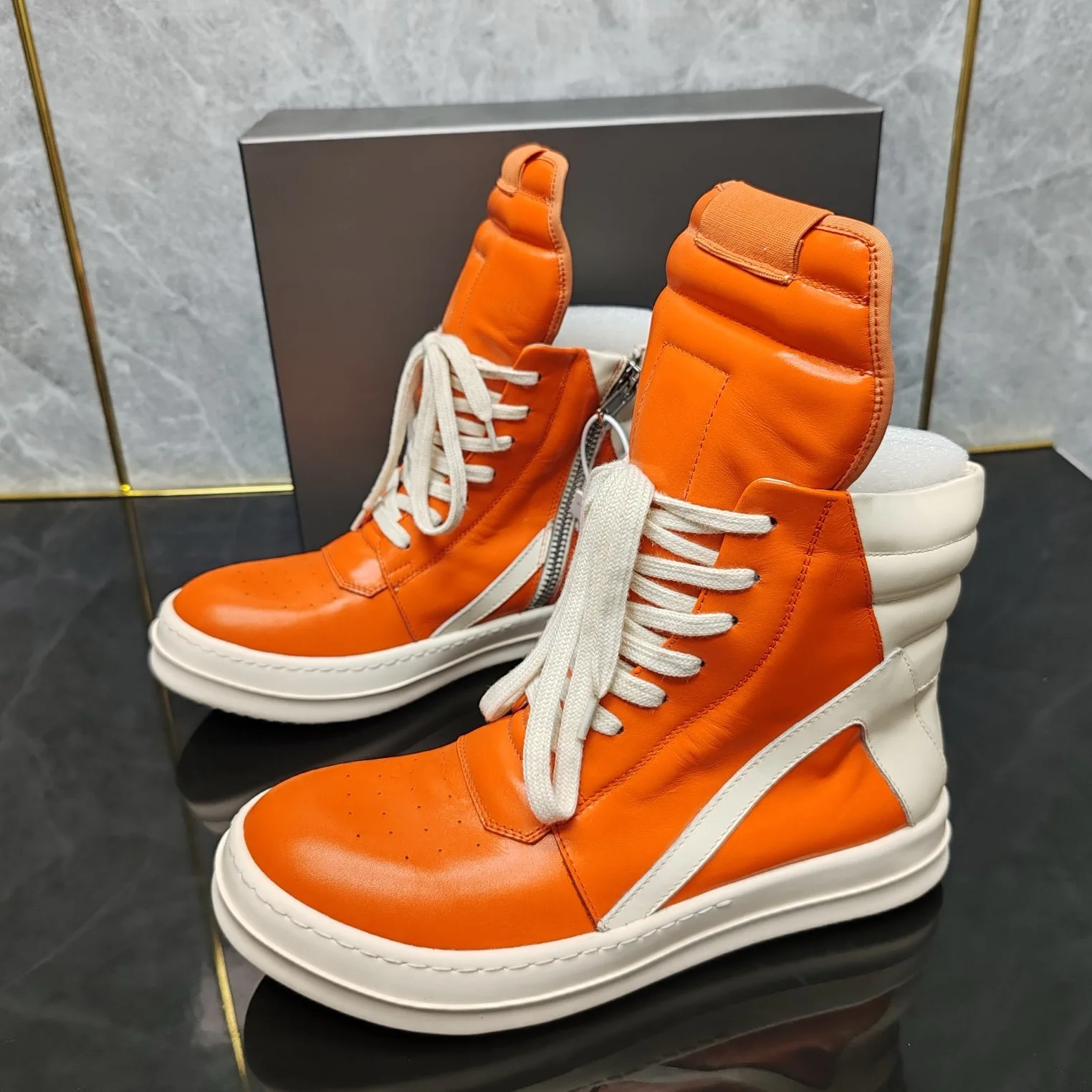 Round Owens inverted triangle high-top boots personality Harajuku wind casual shoes high street tide men's shoes 2024 new.