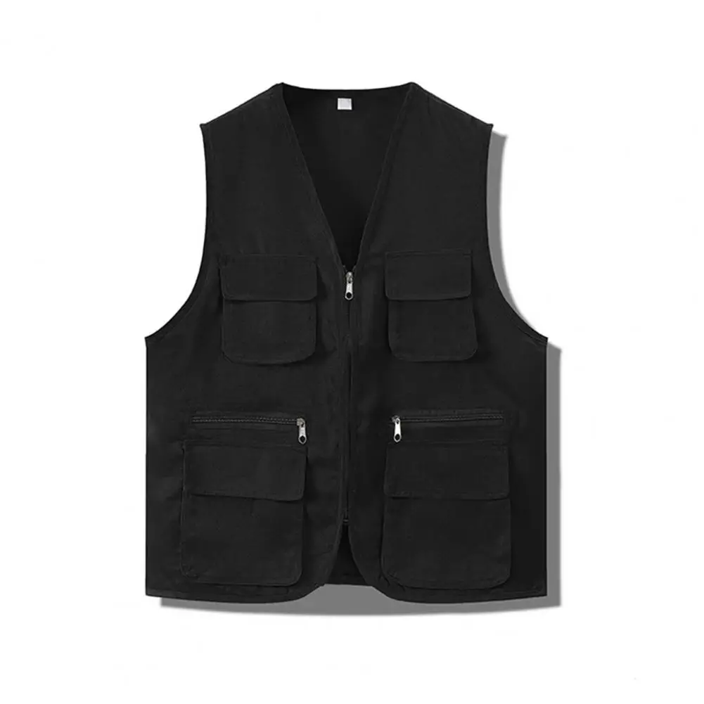 Multiple Pockets Casrgo Vest V-neck Zipper Unisex Vest Fishing Waistcoat V-neck Vest Jacket Outdoor Photographer Hiking Vests