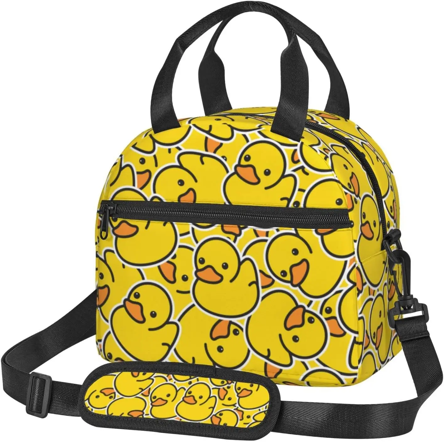 Desenhos animados patos reutilizáveis isolados almoço saco, Bonito borracha Ducky almoço saco, Sacola, Recipiente com alça de ombro ajustável, Amarelo