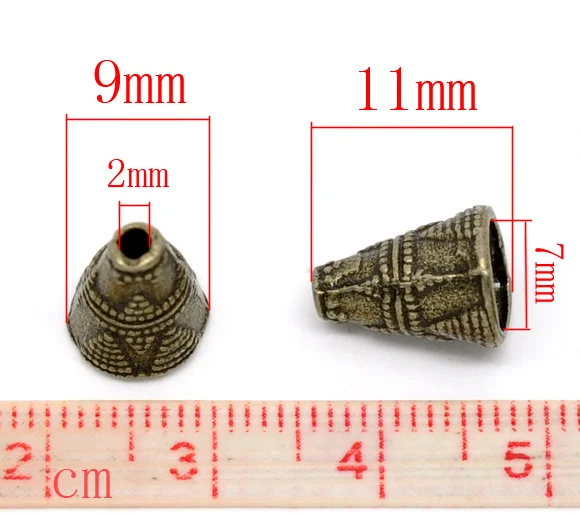 60pcs Handmade Spacer Beads Cone Antique Bronze Color Carved Metal Loose Beads DIY Necklace Jewelry Findings About 11mm x 9mm