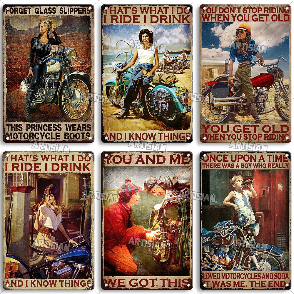Artisian Motorcycle Metal Sign Motorbike  Tin Plaque Racing Riding Decorative Poster Wall Decor Garage Bar Pub Club Hotel Cafe