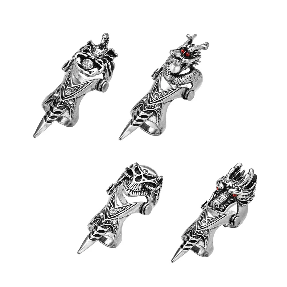 4pcs Punk American Style Rings Dragon Skull Rings Hand Decors Stylish Hand Wears Retro Ring Knuckle Ring