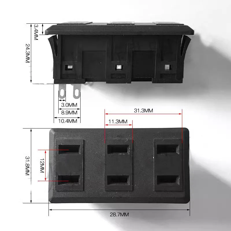 AC power socket Two-socket Three-socket Two flat holes 6-hole 4-pin power socket 10A250V rectangular panel