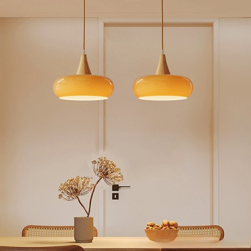 Japanese-style Bauhaus Persimmon Glass Pendent Lamp for Study Bedroom Dining Room Bar Counter Entrance Lighting Fixtures