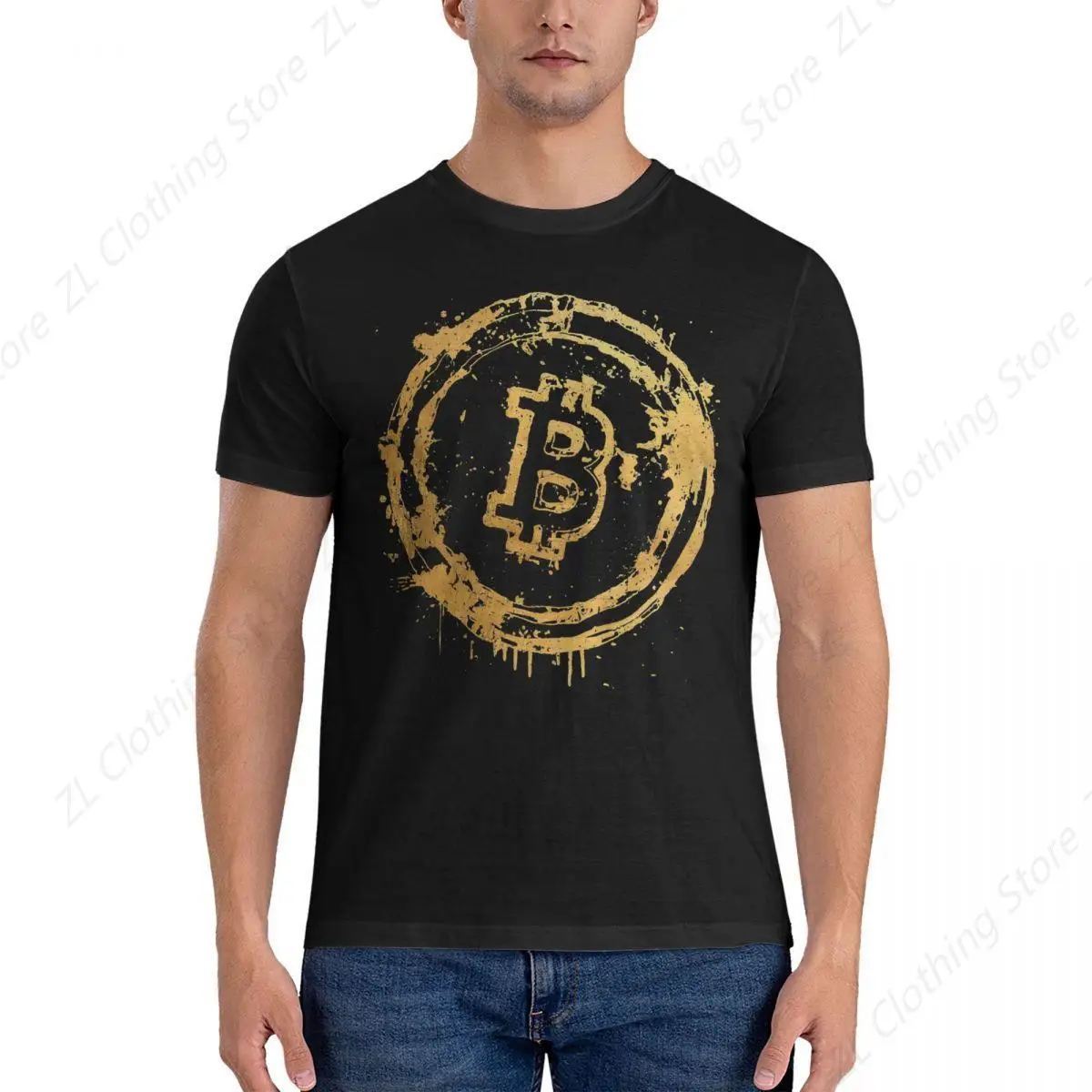 Men's T-Shirt Gold Casual Cotton Tees Short Sleeve Bitcoin T Shirts O Neck Clothes Gift Idea