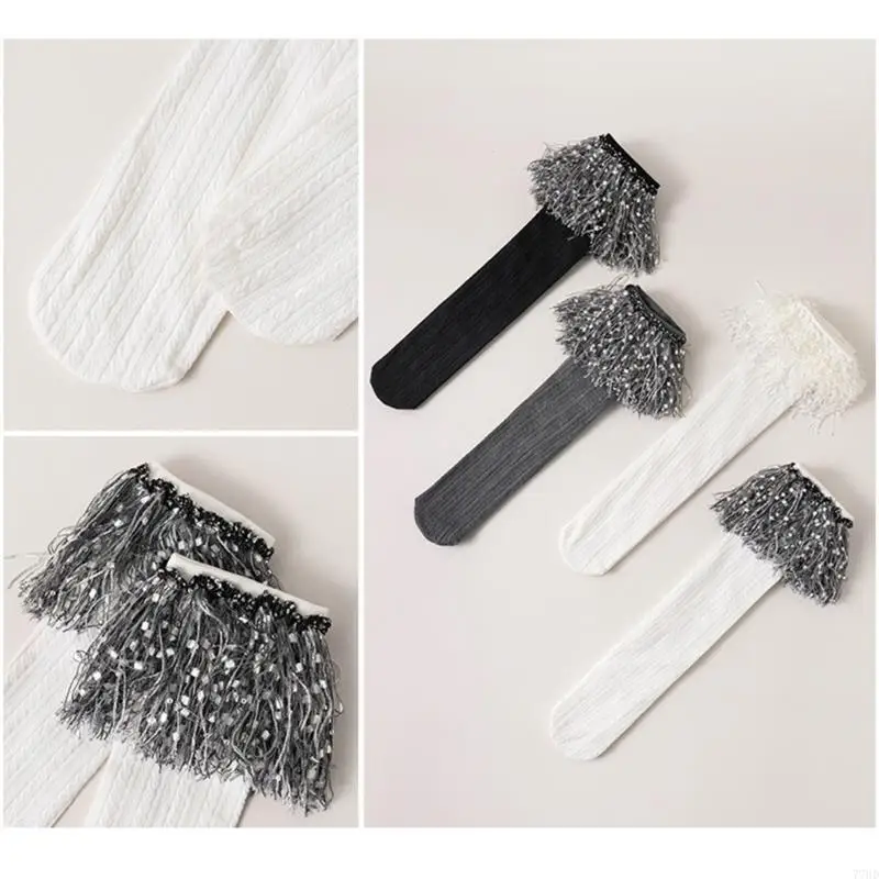 77HD Stilvolle Quasten -Baumwollsocken über knielange Socken, die Wärme und tägliche Komfort für Röcke Shorts oder Jeans bieten