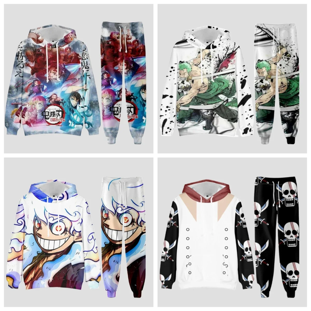 

25/26 Комплект с капюшоном в стиле аниме, цельный комплект с 3D принтом, осенне-зимняя уличная одежда для взрослых, мужские и женские одинаковые верхние брюки, брюки на талии