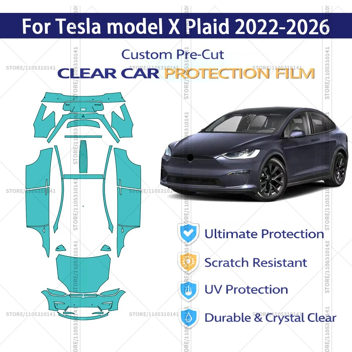 

Для Tesla Model X Plaid 2022-2026: Предварительно вырезанная прозрачная защитная пленка PPF для автомобиля, профессиональная автомобильная пленка PPF