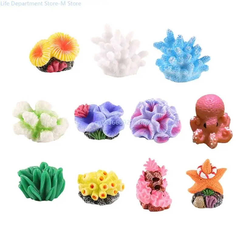 

11Pieces Resins Simulated Coral Seaweed Plant Miniatures Ornaments Set Decors for Aquariums Fishtank Accessories Gift