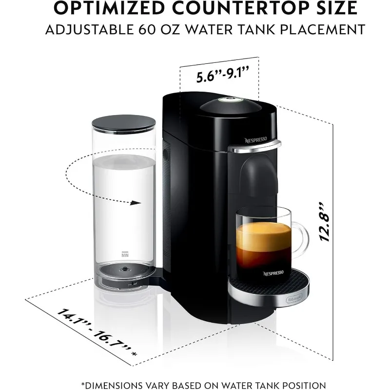 Nespresso vertuoplus deluxe Kaffee-und Espresso maschine von de'longhi mit Milch auf schäumer, 4 Tassen, Klavier schwarz