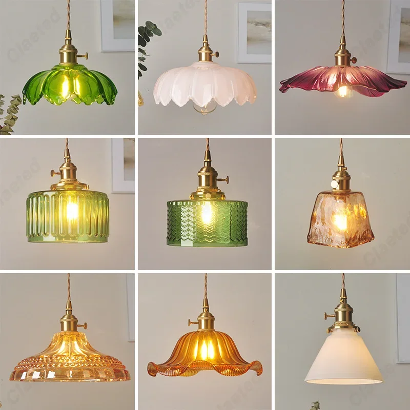 Creative LED Brass Glass Pendant Light E27 Bar Counter Coffee Shop Atmosphere Light Bedroom Bedside Lamp Home Lighting Fixture