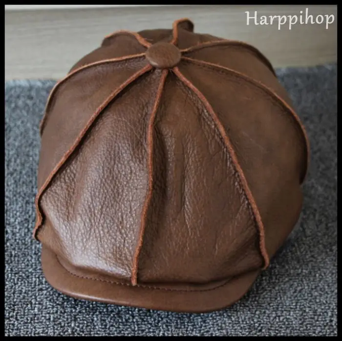 Harppihop 2019 new Real Genuine Cow Leather Hat Cap Headgear Cowhide Warm winter cotton men padding brand new baseball cap/hat