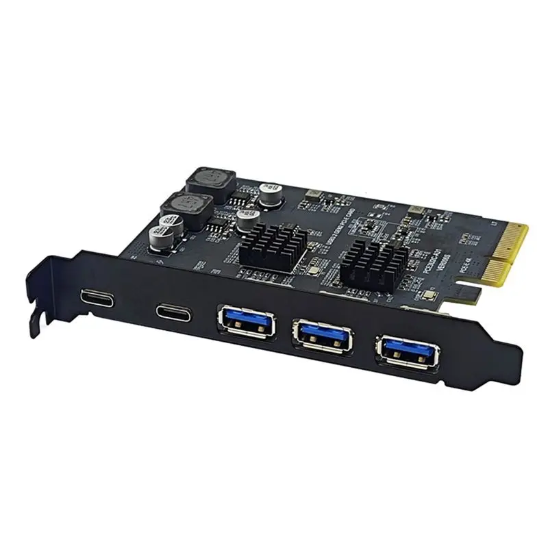 

Карта расширения ABFM-USB3.2 GEN2 10Gbps PCIE, адаптер PCIE 4X на 2 порта Type-C + 3 порта USB-A, карта-райзер PCI-E 4X