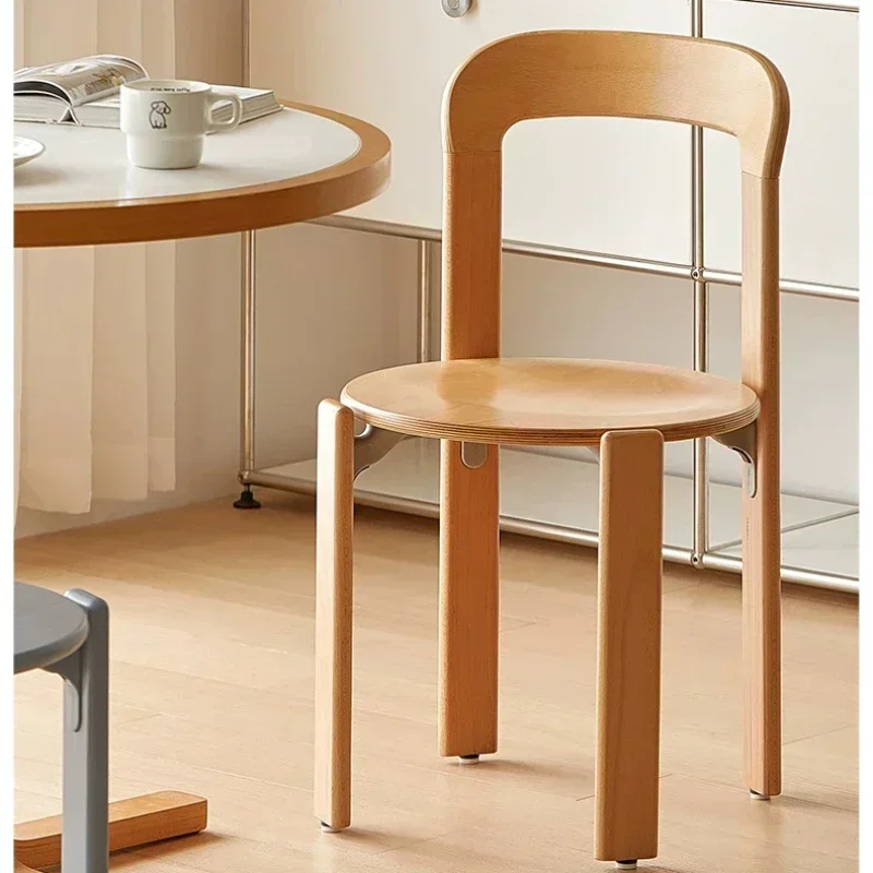 Nordic Rey Beech Solid Wood Plywood Dining Stackable Vintage Curved Backrest Swiss Chair  Restaurant Chair image 5