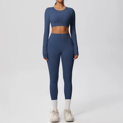 Yoga Set Women's Sportswear Yoga Clothes Fitness Long Sleeve With Padded Tracksuits Sports Suit Gym Top High Waist Leggings Sets