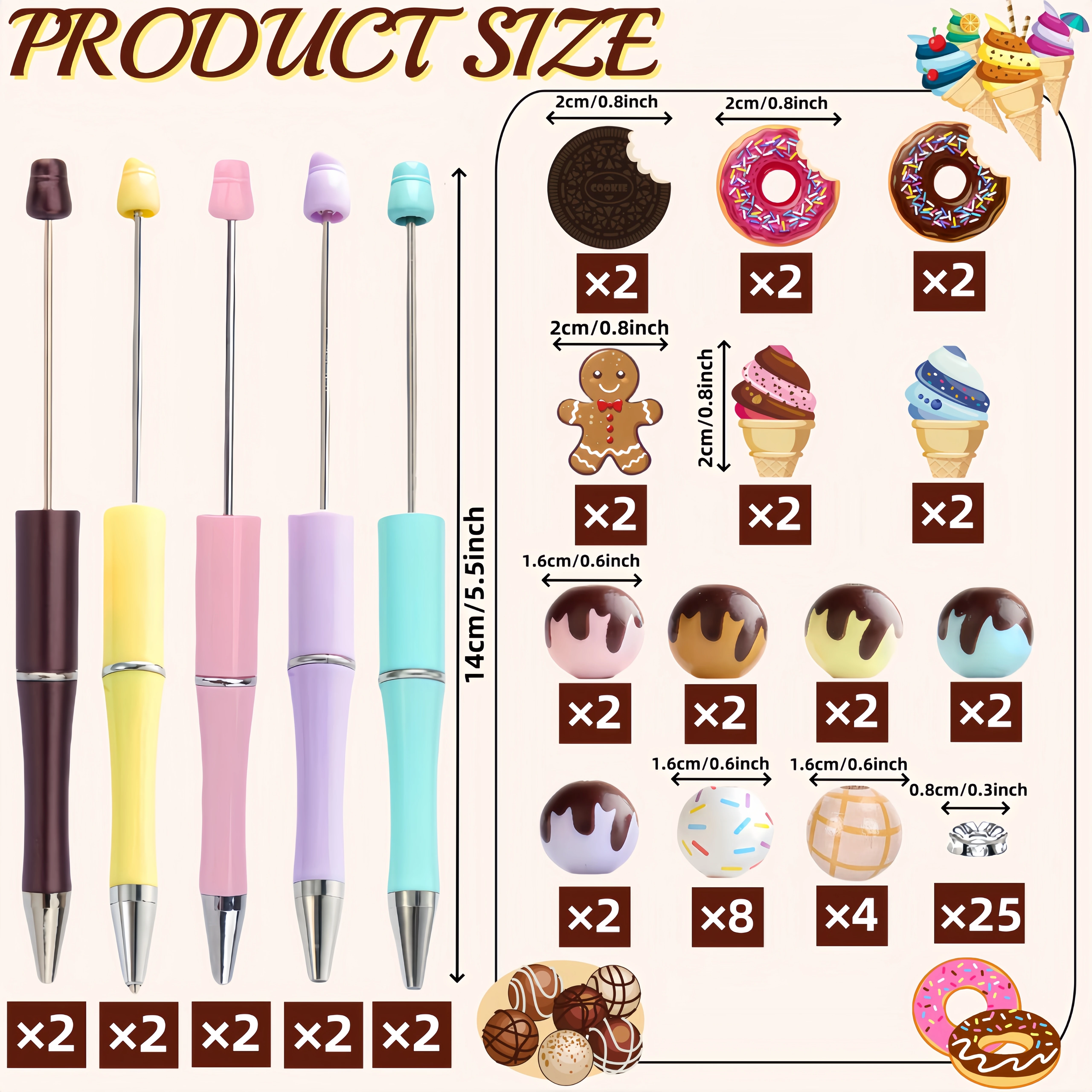 5PCS/10PCS Black and White Chocolate Biscuits Ice Cream Dessert Theme Wood Beads and DIY Bead Pen Set,great gift