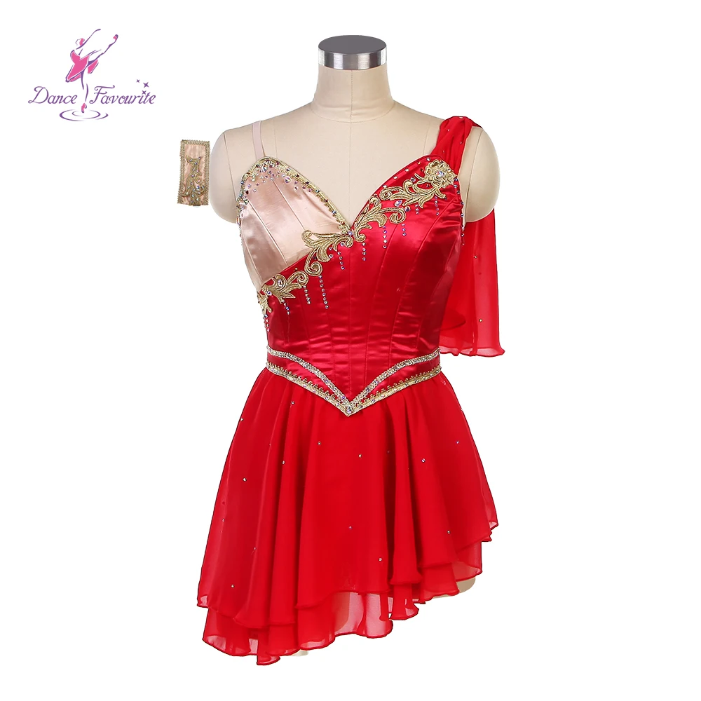 Red Diana and Acteon Variation Ballet Dance Costume Red Dress with Gold Trim Decoration Tailor Made Tutus B25029