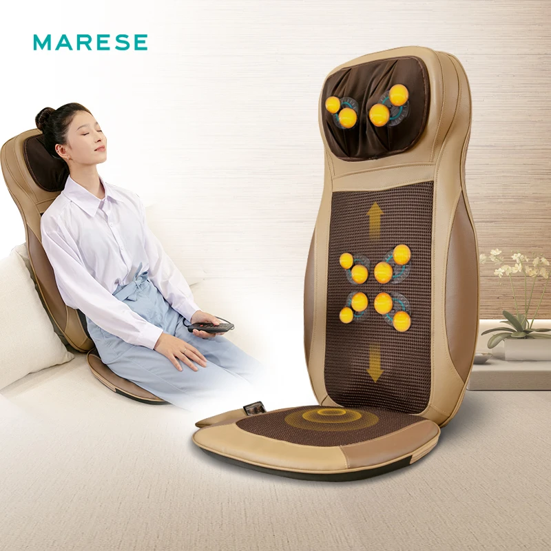 MARESE Electric Seat Massager Neck Shiatsu Heat Cushion Body Full Back Kneading Rolling Massage Chair Pad With Height Adjustment