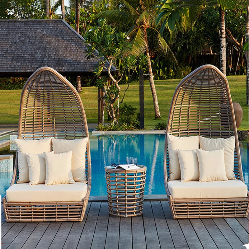 Outdoor Open-air Garden Bird's Nest Sofa Swimming Pool Nordic Outdoor Rattan Courtyard Outdoor Lounger Combination Hotel Bed