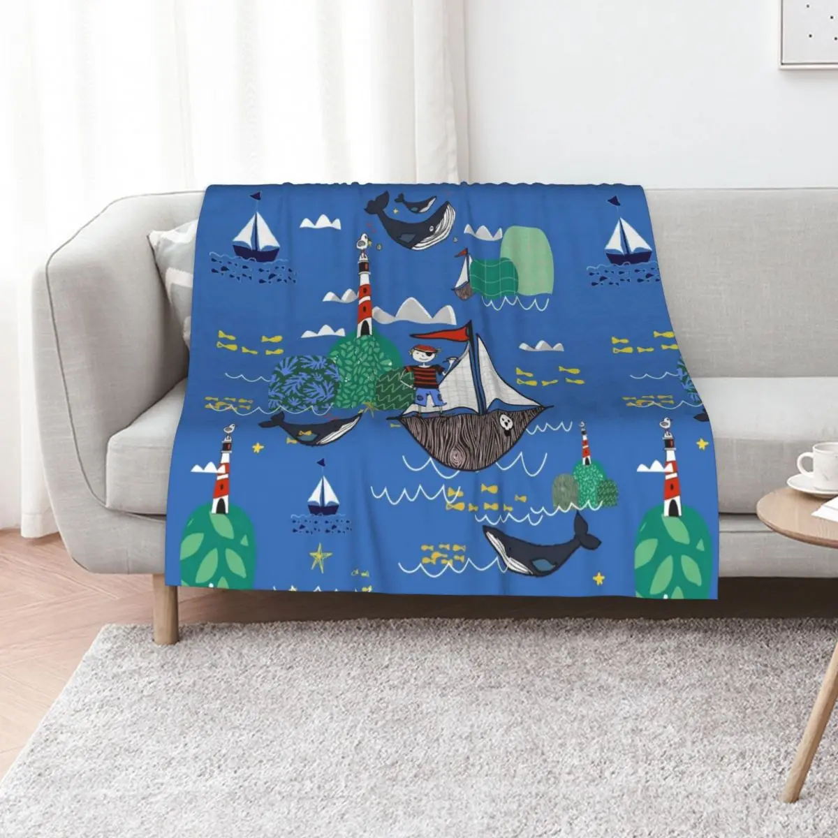 Pirates Ahoy Blue Throw Blanket bed plaid Retros Loose For Decorative Sofa Custom Flannel Blankets