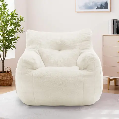 Korser Small Memory Foam Bean Bag Chair for Adults and Kids with Armrests & Pockets， Lounge Lazy Floor Sofa for Living room