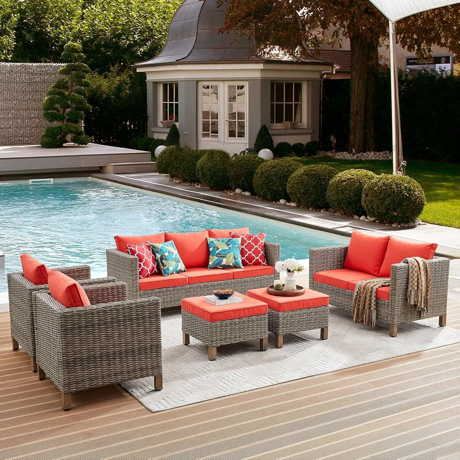 

6 Pieces Patio Furniture Sets All Weather Wicker Rattan Sectional Sofa Outdoor Furniture Conversation Set for Porch, Poolside