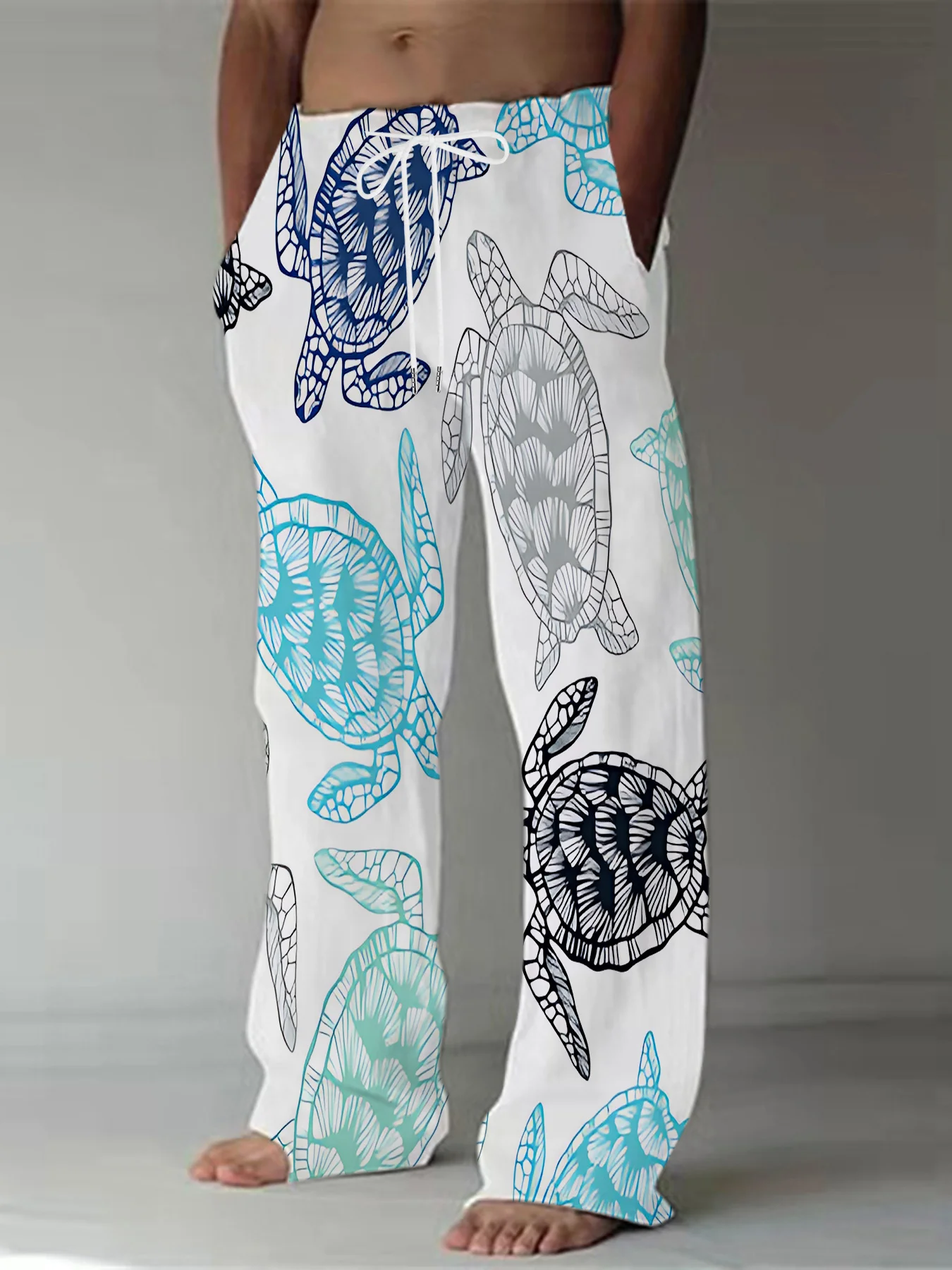 

Ocean Sea Turtle Print Men's Loose Straight Drawstring Pants Quick Dry Wide Leg Beach Trousers for Vacation Party