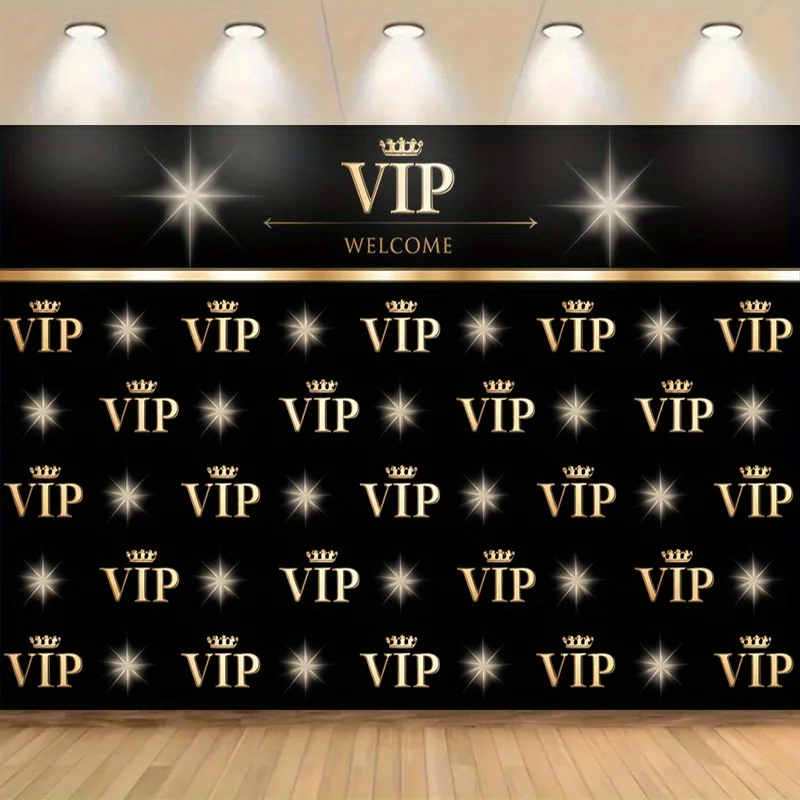 1pc, Black Gold VIP Welcome Crown Step And Repeat 2D Flat Tapestry Backdrop For Event Red Carpet Photo Wall Hanging Art Print