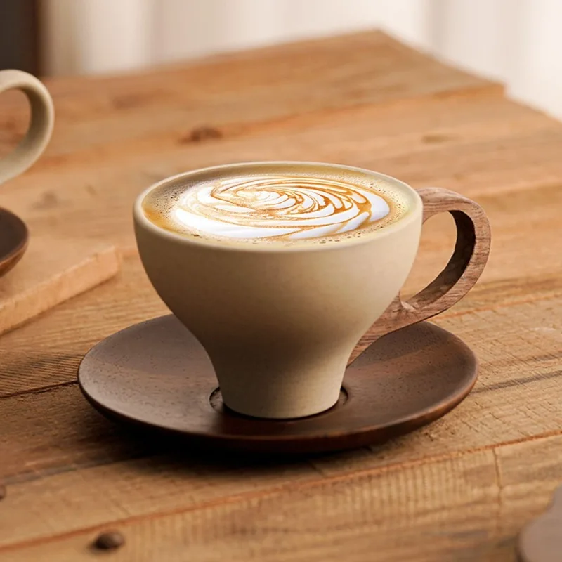 

200ML Vintage Terracotta Coffee Cup and Saucer Exquisite Afternoon Tea Latte Cup Home Ceramic Breakfast Milk Mug Birthday Gifts