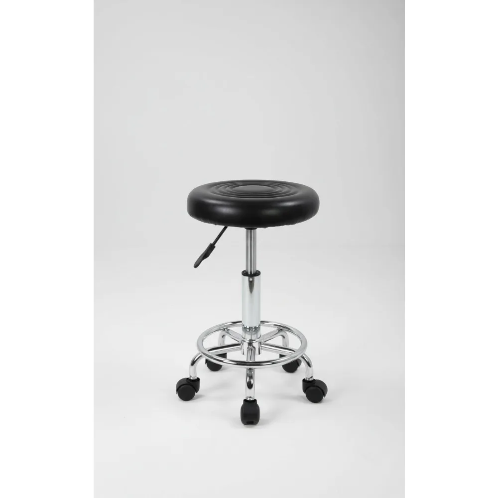 

Современный круглый табурет на колесиках с регулируемой высотой подставкой для ног из искусственной кожи, спа-салон, тату-массажное кресло, черный