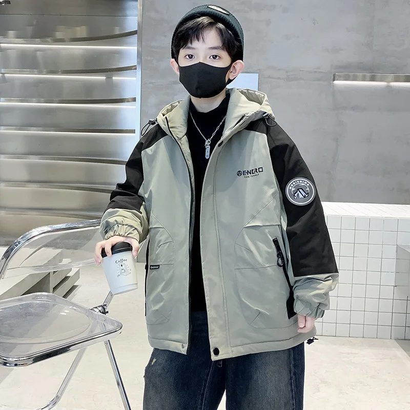 

222012, осенне-зимняя детская толстая хлопковая стеганая куртка для мальчиков, модная крутая парка с капюшоном, теплое пальто для больших подростков 6-16 лет, наряд