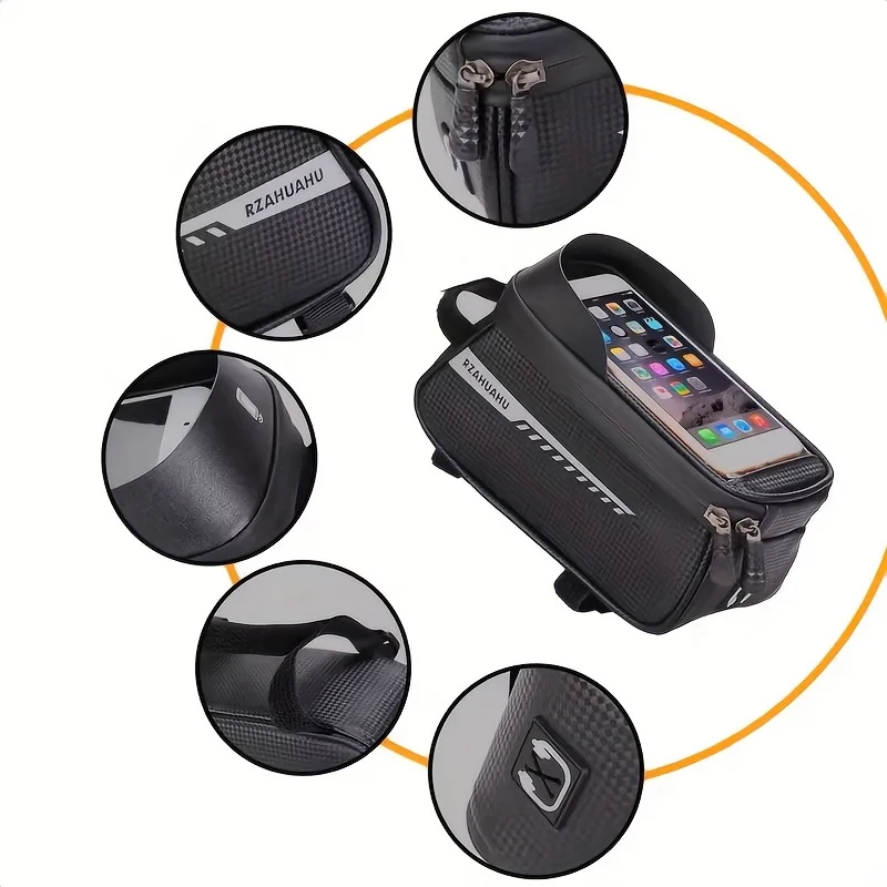 Fashionable Black Bicycle Phone Holder Bag - Made of Durable EVA Material, Featuring an Adjustable Shoulder Strap And Rain Cover - view 5
