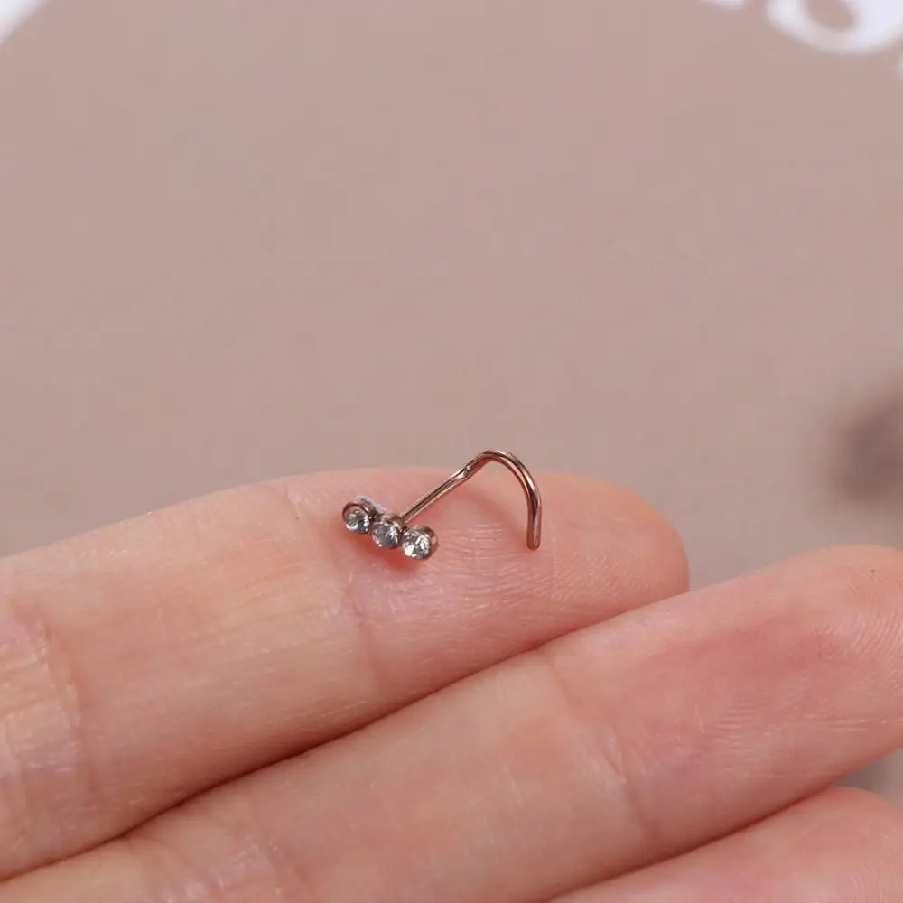 Punk Stainless Steel Zircon Nose Screw Studs Opal Nostril Multicolour Body Piercings Jewelry Geometric Nightclubs