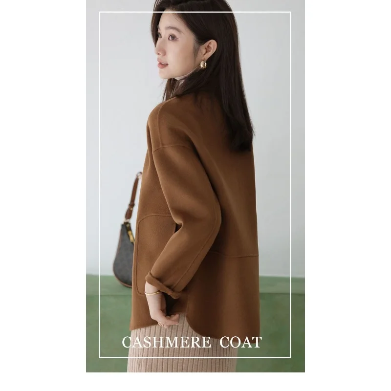 

Women's 2025 New Autumn and Winter Splicing Suit Collar Buttons Fashionable Solid Color Versatile Loose Casual Wool Coat Coat