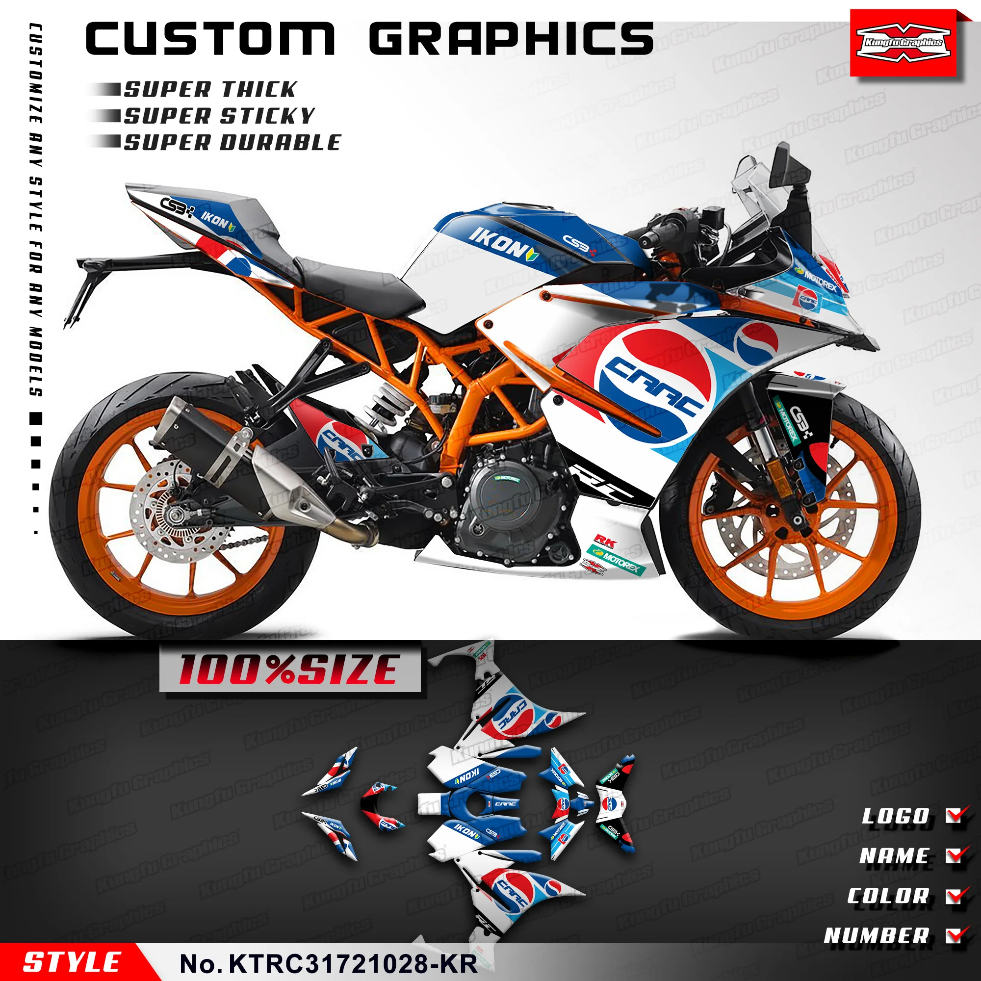 

Наклейка KUNGFU GRAPHICS Racing Graphics для KTM RC 125 200 250 390 2017 2018 2019 2020 2021 2022 2023 2024, KTRC31721028-KR