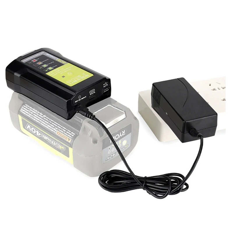 3Wadapter Light With USB For Ryobi 36-40V Battery LUB40V Charger Overcharge Protection With DC Emergency Lights