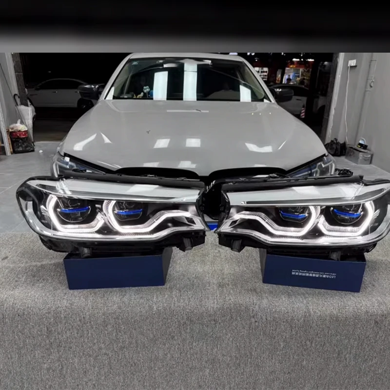

2PCS LED Headlights For BMW G30 F90 528i 535i 540 5 Series 2017-2020 two-color DRL Amber Turn Signal Replace LED Car Accessories