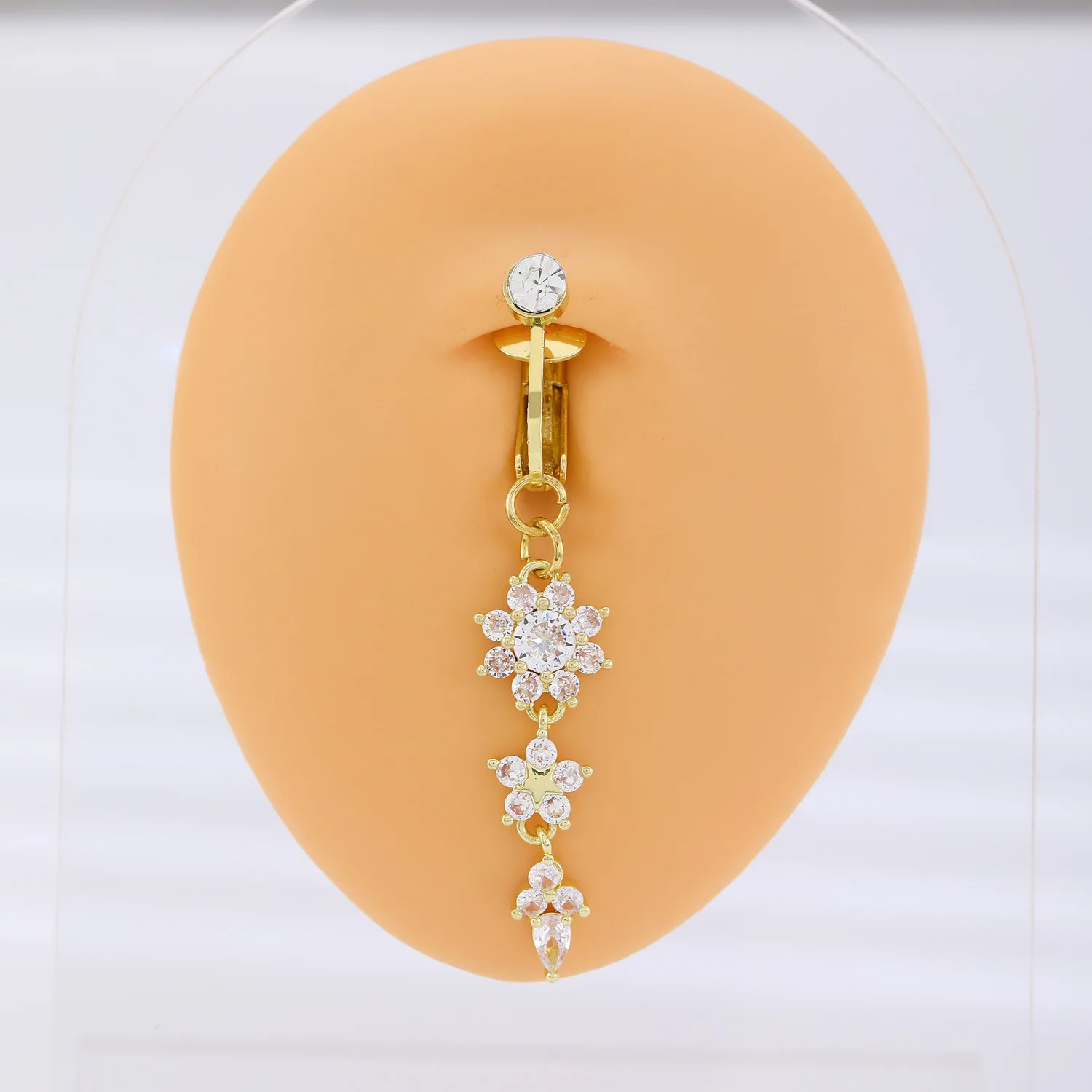 Clip On Belly Button Ring Flower Zircon Copper Zircon Pink Fake Belly Piercing Umbilical Navel Body Jewelry Trendy Fashion Style